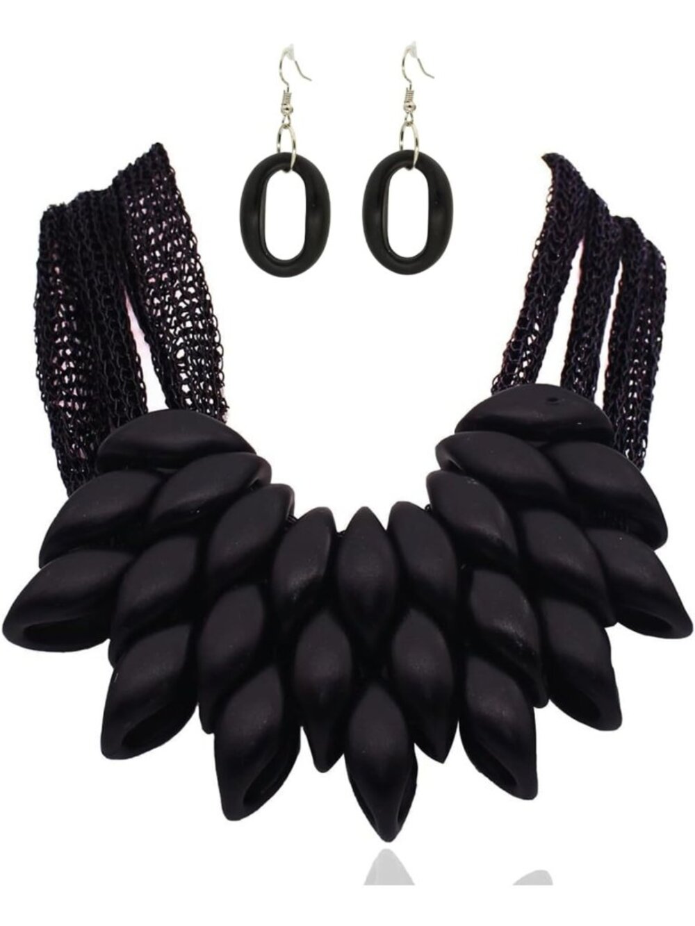 Tribal Chunky Bib Tassel Choker Necklace & Earrings Set - Ethnic Statement